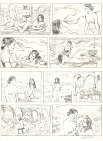 Black and white original page, Renée Stone (Une aventure de), Le Trésor d'Assurbanipal (T.3), Clément Oubrerie
