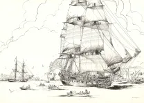 Black and white illustration, USS Constitution, Franck Bonnet