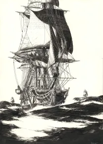 Illustration noir et blanc, USS Constitution, Franck Bonnet
