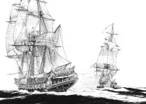 Illustration noir et blanc, USS Constitution, Franck Bonnet