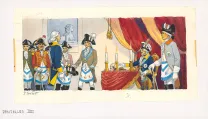 Colored illustration, La Vie privée des Hommes, Au temps de Louis XV et des guerres en dentelle... (T.24), Pierre Joubert