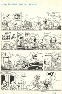Planche noir et blanc, Spirou et Fantasio, Du cidre pour les étoiles (T.26), Jean-Claude Fournier