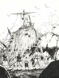 Planche noir et blanc, 1629... ou l'Effrayante Histoire des naufragés du Jakarta, L'île rouge (T.2), Thimothée Montaigne