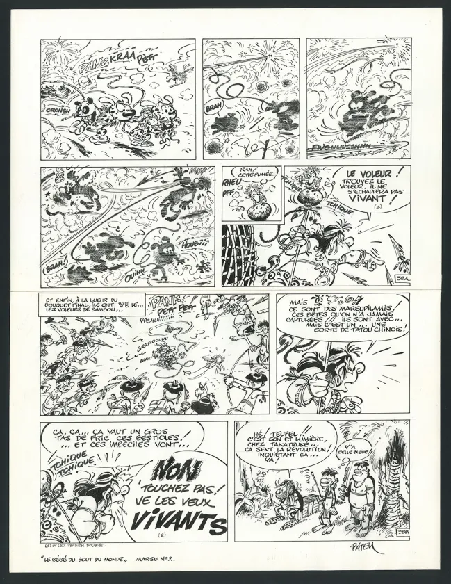Black and white original page, Le Marsupilami, Le Bébé du bout du monde (T.2),  Batem