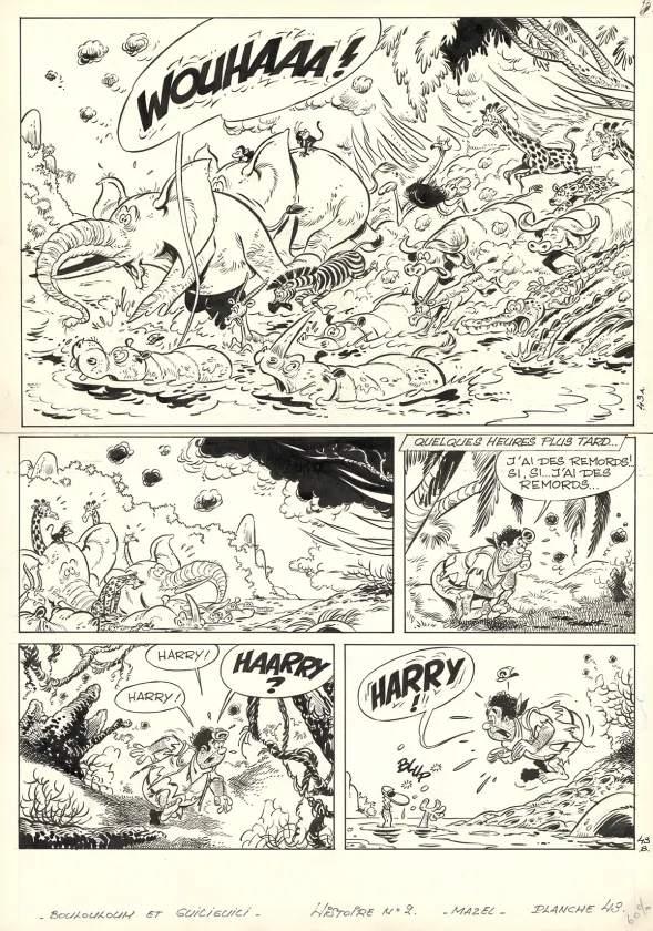 Planche noir et blanc, Boulouloum et Guiliguili (Les jungles perdues) , Chasseurs d'ivoire (T.2),  Mazel