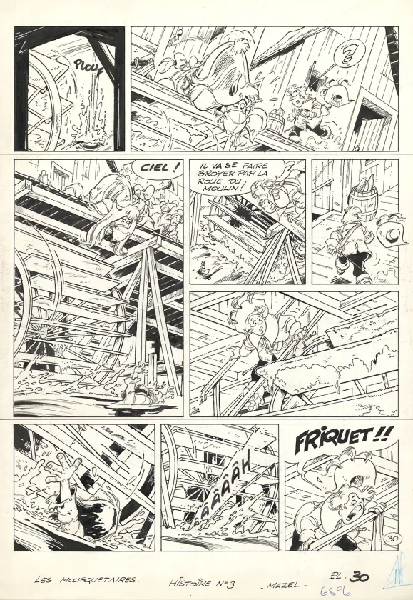 Planche noir et blanc, Les Mousquetaires, Un canon pour La Rochelle (T.3),  Mazel