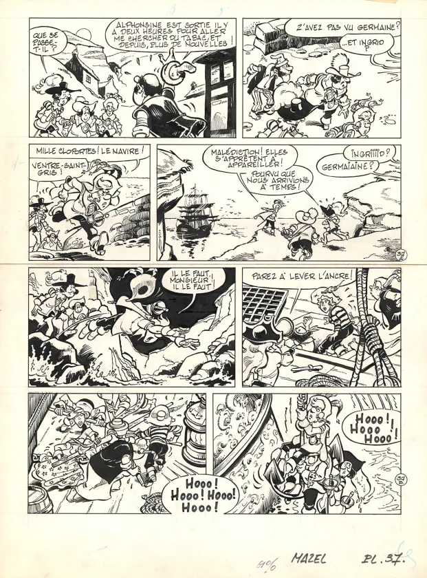 Planche noir et blanc, Les Mousquetaires, Le Vaisseau des brumes (T.2),  Mazel