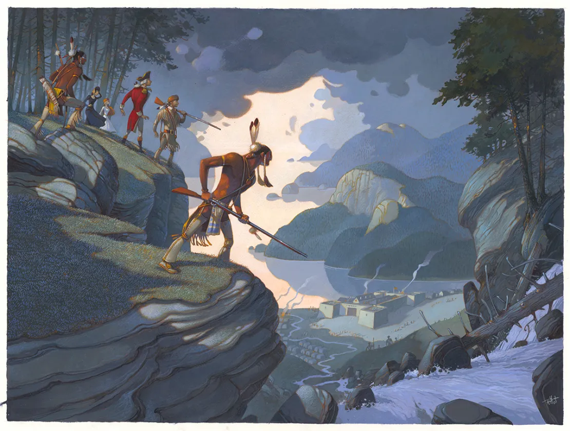 Colored illustration, Le Dernier des Mohicans, Frédéric Pillot