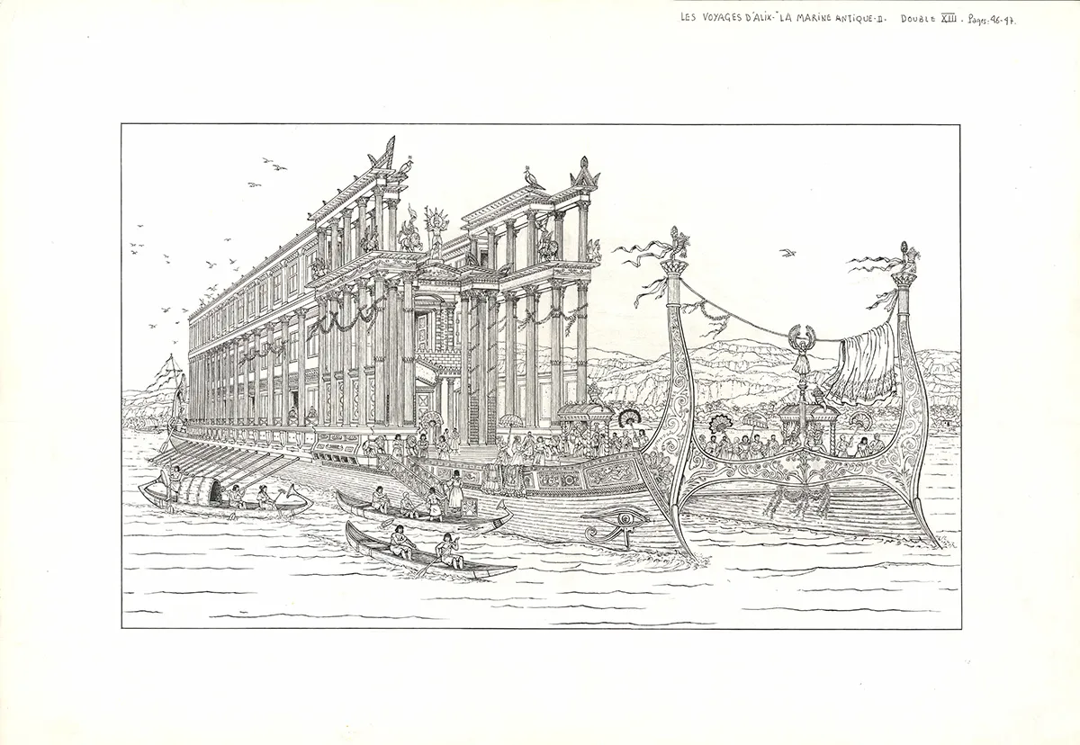 Illustration noir et blanc, Les Voyages d'Alix, La Marine Antique (T.2), Marc Henniquiau
