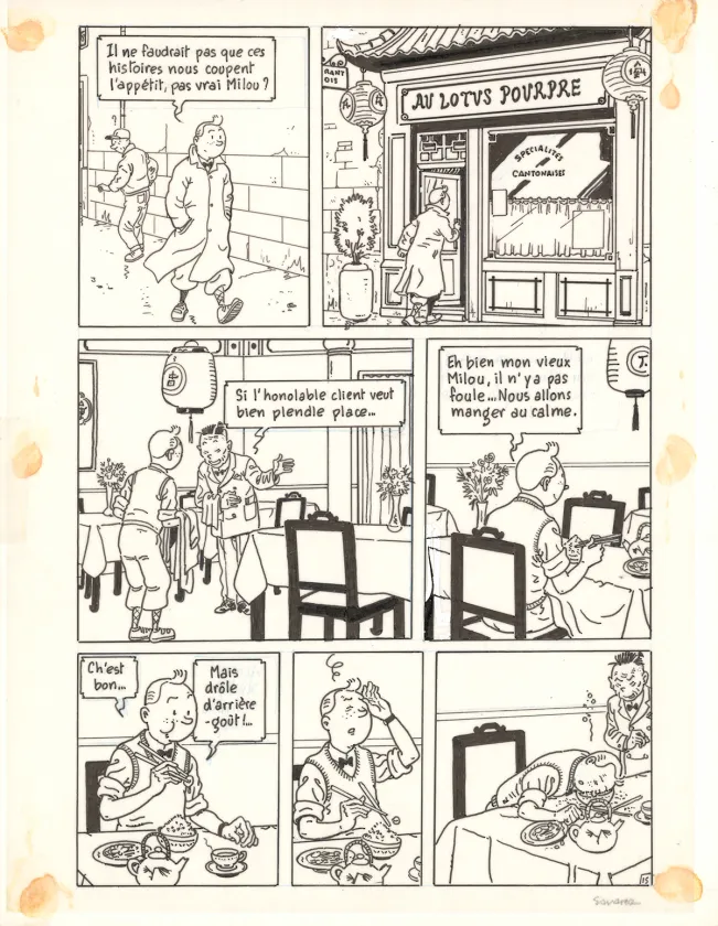 Black and white original page, Tintin (pastiche), Objectif monde (T.23), Didier Savard
