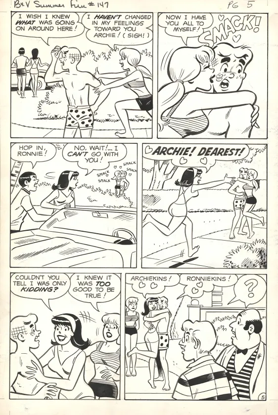Black and white original page, Betty & Veronica Friends Forever, Summer Fun, Dan De Carlo