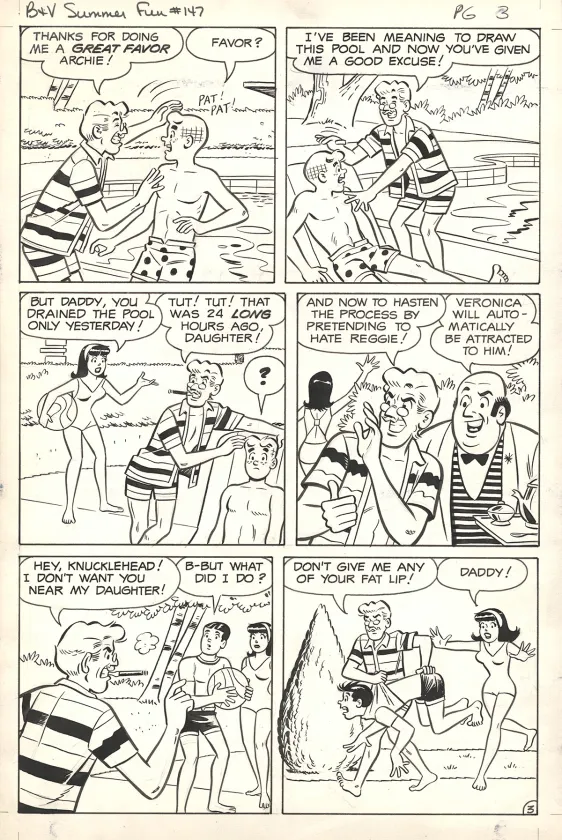 Black and white original page, Betty & Veronica Friends Forever, Summer Fun, Dan De Carlo