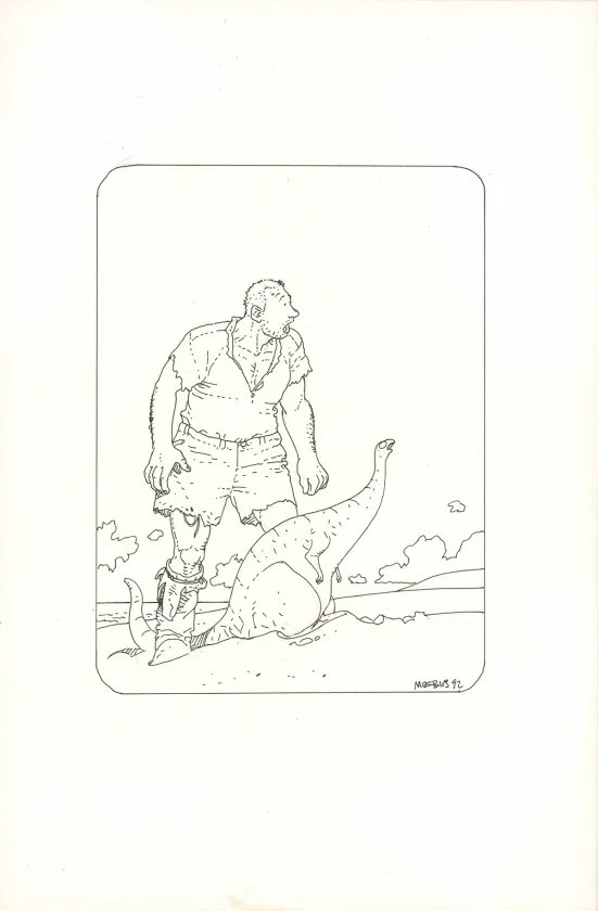 Black and white illustration,  Moebius