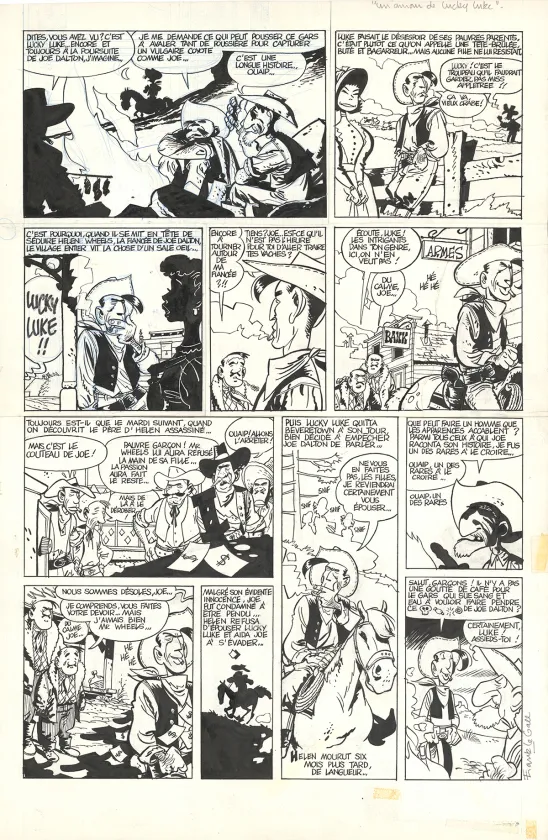 Planche noir et blanc, Rocky Luke - banlieue west, Frank Le Gall