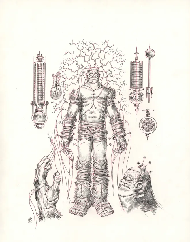 Black and white illustration, Frankenstein, Stan Manoukian