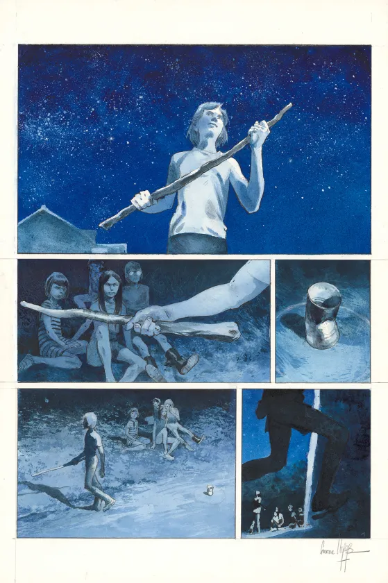 Colored original page, Cache-cache bâton, Emmanuel Lepage