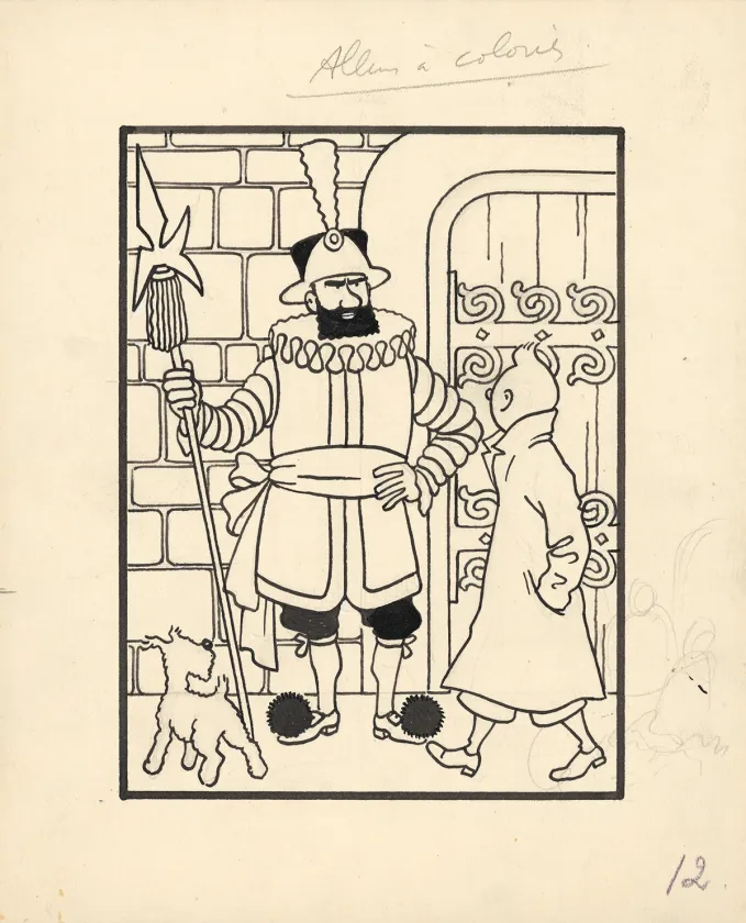 Illustration noir et blanc, Tintin, Le Sceptre d'Ottokar (T.8),  Hergé