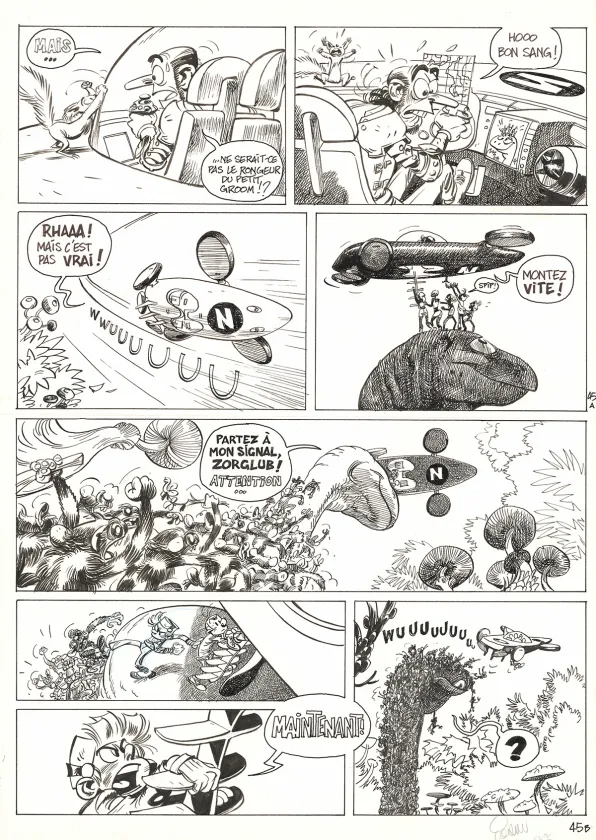 Planche noir et blanc, Spirou et Fantasio, Alerte aux Zorkons (T.51),  Yoann