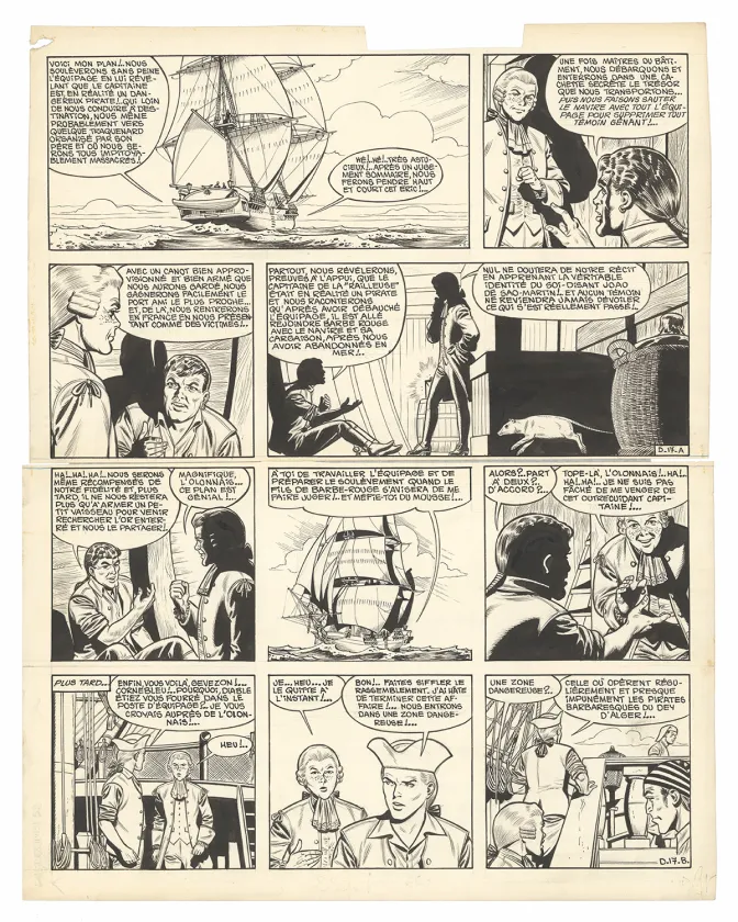 Black and white original page, Barbe-Rouge, Défi au Roy (T.4), Victor Hubinon