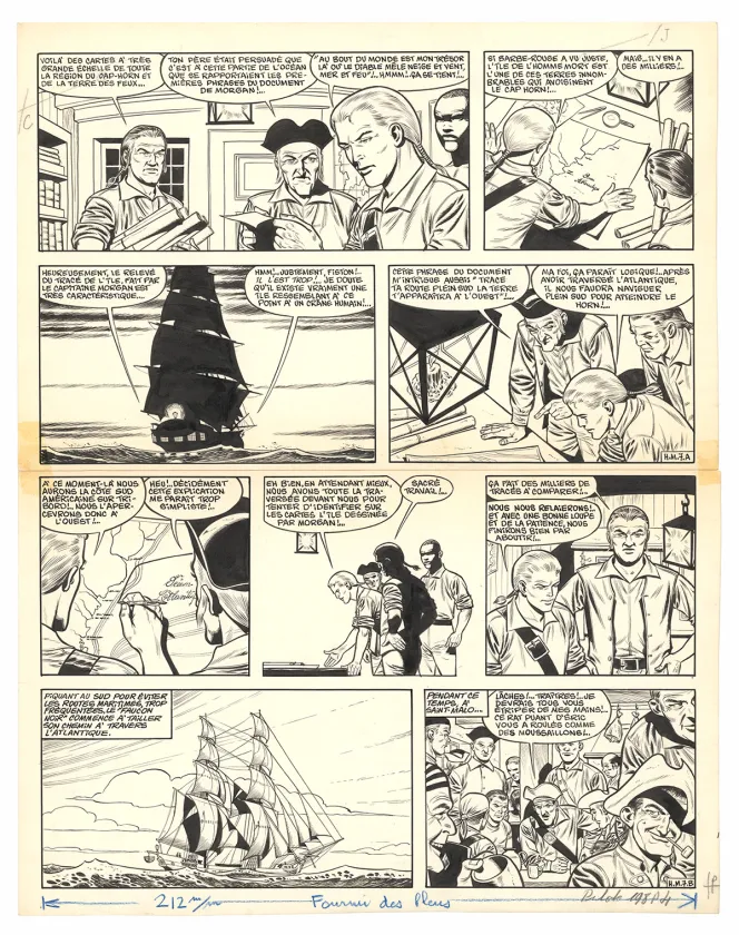Black and white original page, Barbe-Rouge, L'Île de l'homme mort (T.7), Victor Hubinon
