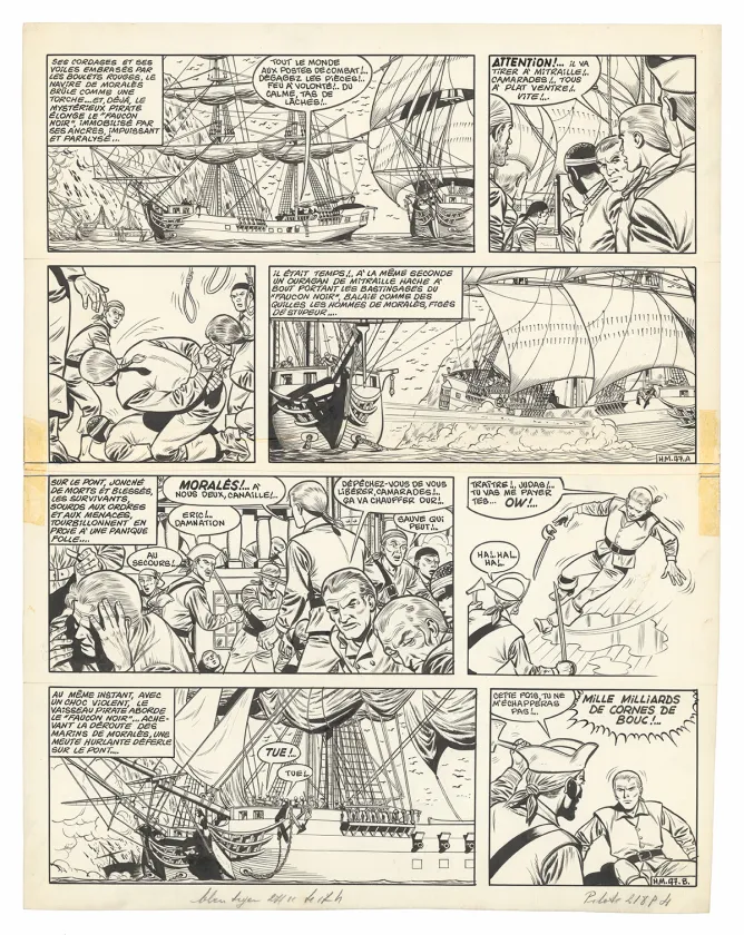 Planche noir et blanc, Barbe-Rouge, L'Île de l'homme mort (T.7), Victor Hubinon