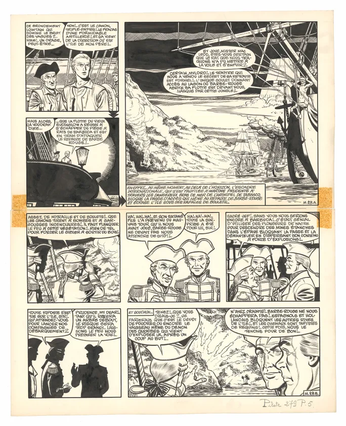 Black and white original page, Barbe-Rouge, Mort ou vif (T.10), Victor Hubinon