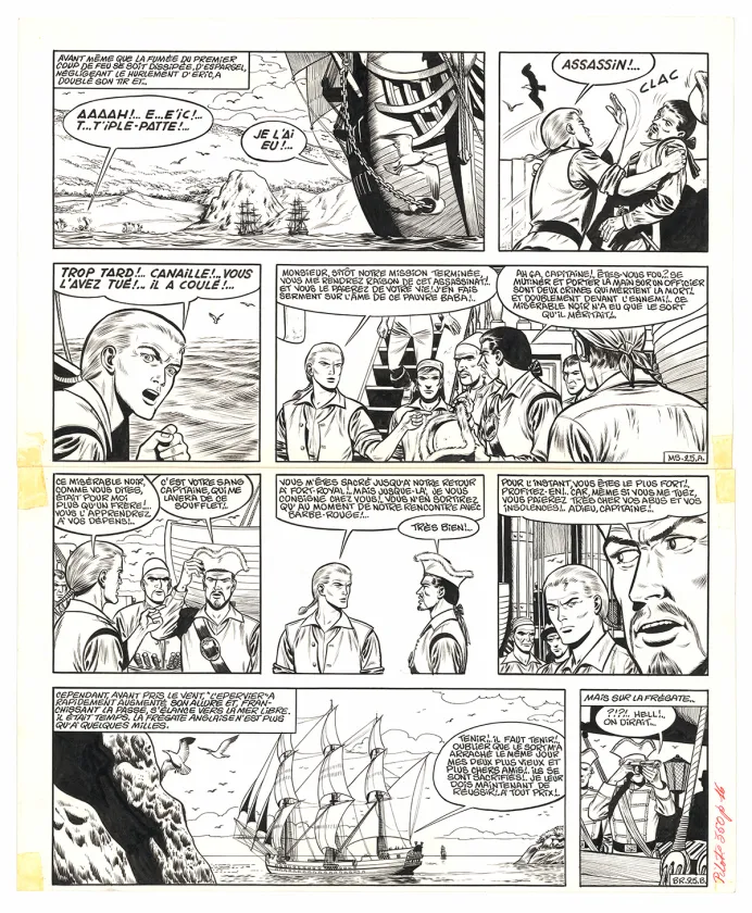 Planche noir et blanc, Barbe-Rouge, Barbe-Rouge à la rescousse (T.13), Victor Hubinon