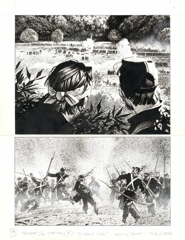 Planche noir et blanc, Le Combat d'Henry Fleming, Steve Cuzor