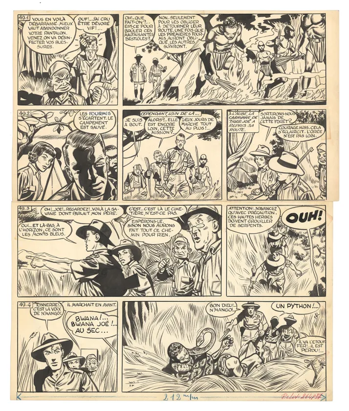 Planche noir et blanc, Tiger Joe, La Piste de l'Ivoire (T.2), Victor Hubinon