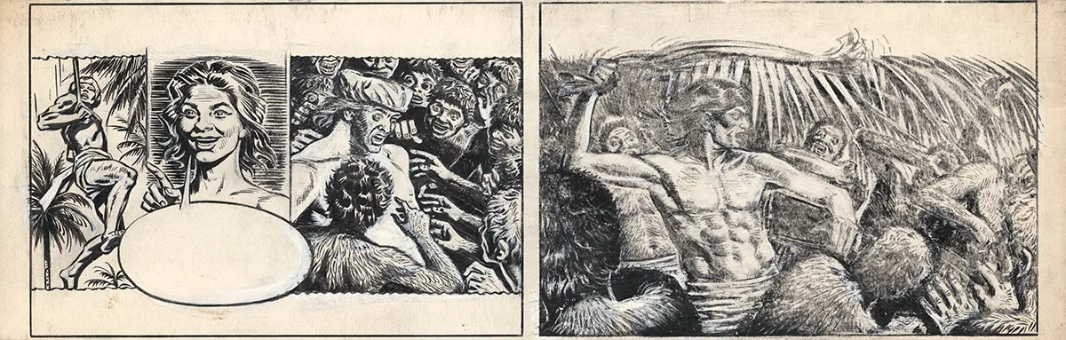 Black and white original page, Corentin, Paul Cuvelier