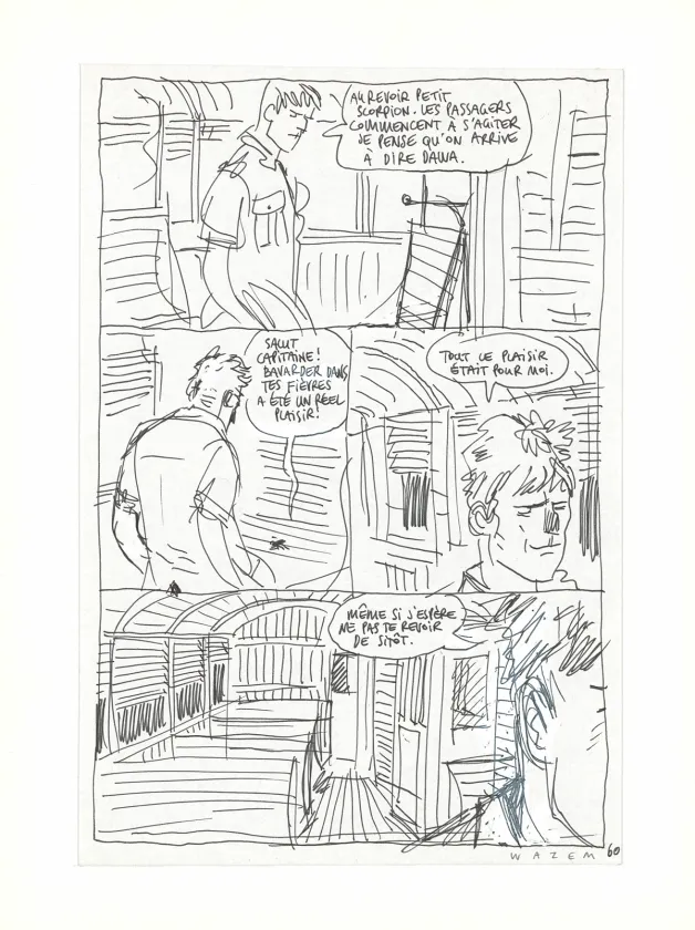 Black and white original page, Les Scorpions du Désert,  Wazem