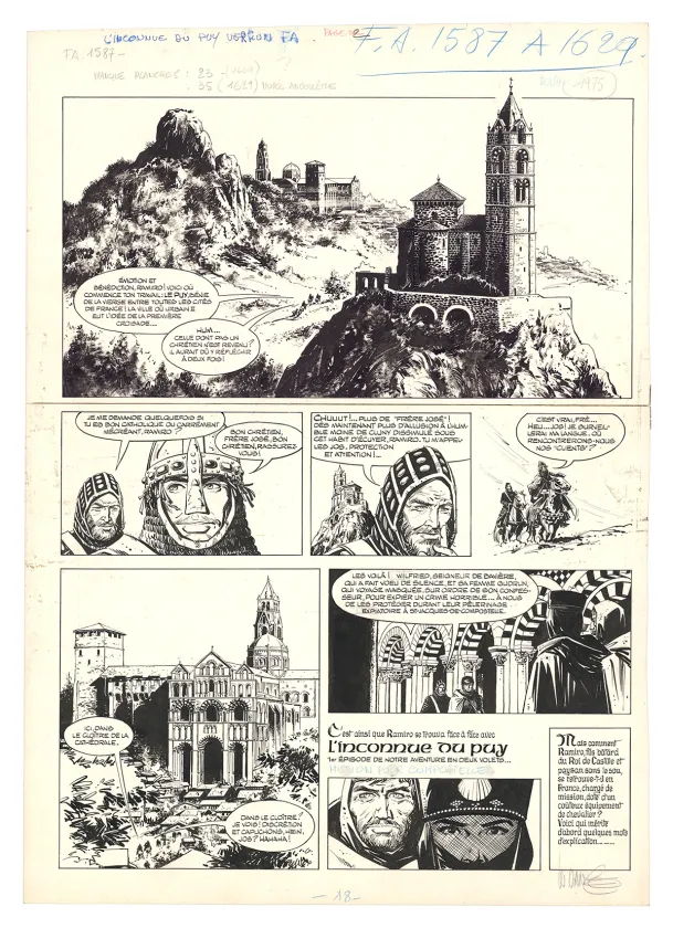Planche noir et blanc, Ramiro, L'Inconnue du Puy – inédit, William Vance