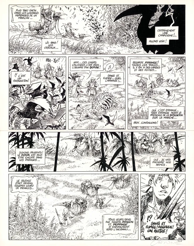 Planche noir et blanc, La Quête de l'Oiseau du Temps, L'Ami Javin (T.5), Dominique Lidwine