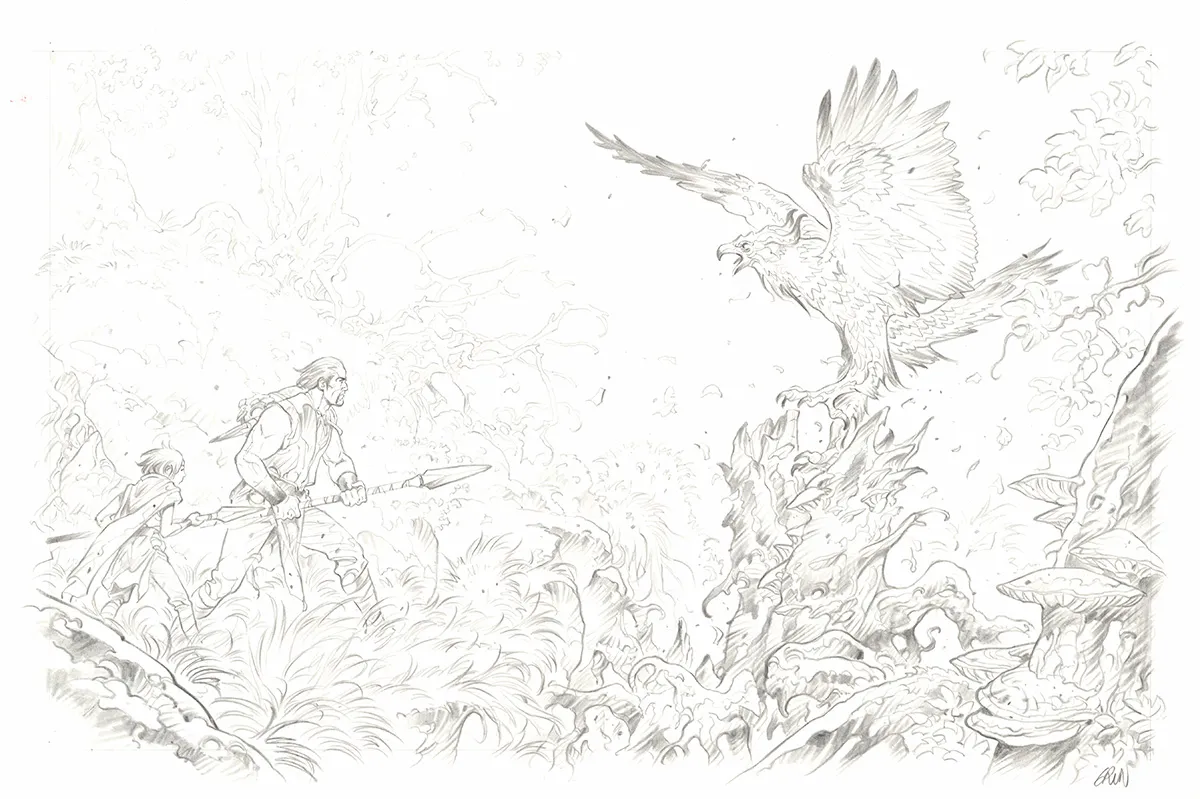 Illustration noir et blanc, Les Hautes Herbes,  Grun