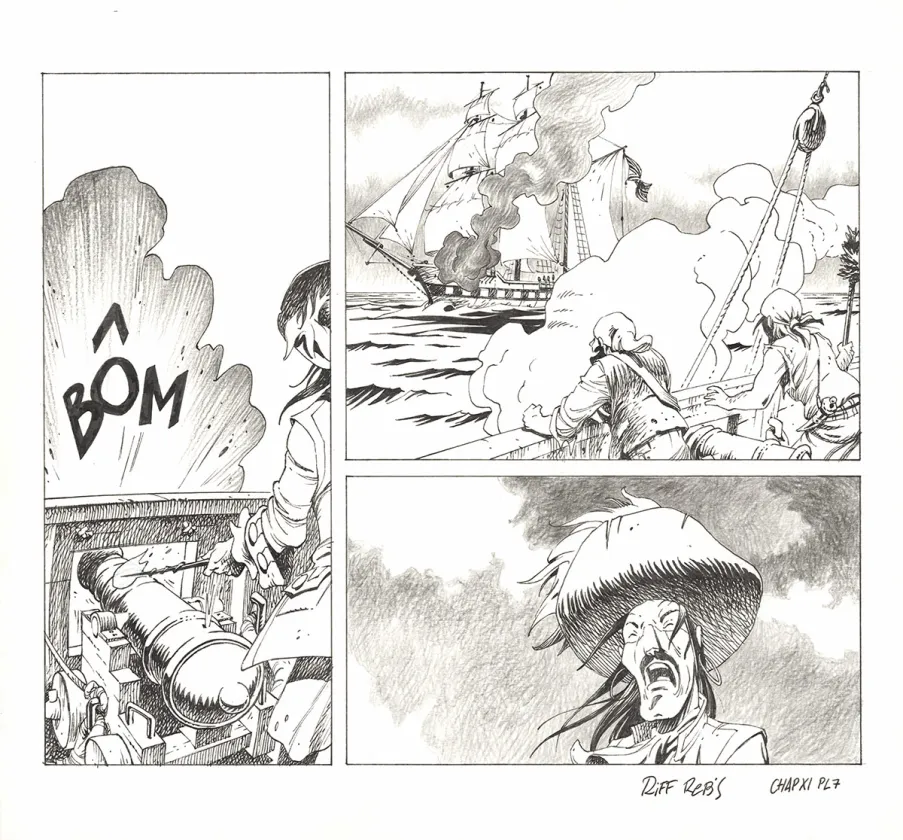 Planche noir et blanc, Kernok le pirate,  Riff Reb's