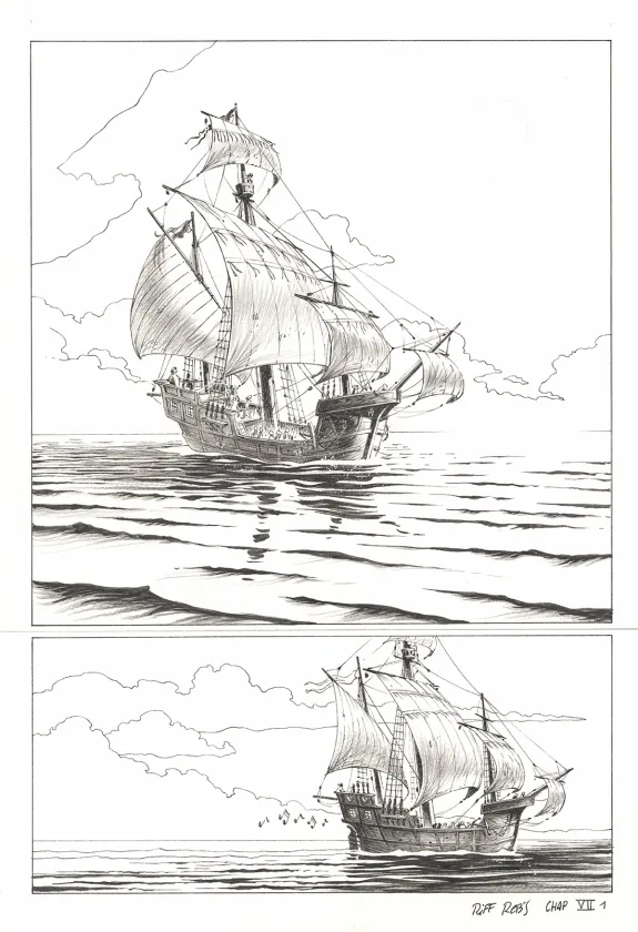 Black and white original page, Kernok le pirate,  Riff Reb's