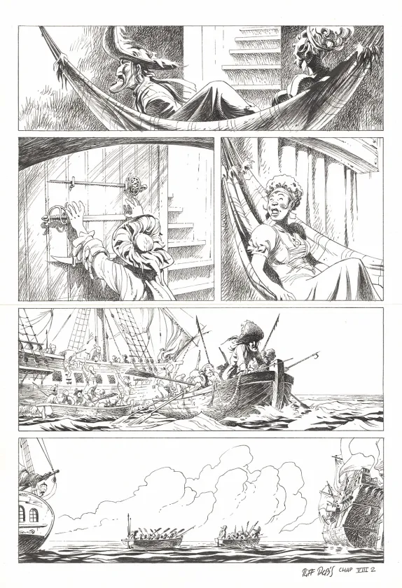 Black and white original page, Kernok le pirate,  Riff Reb's