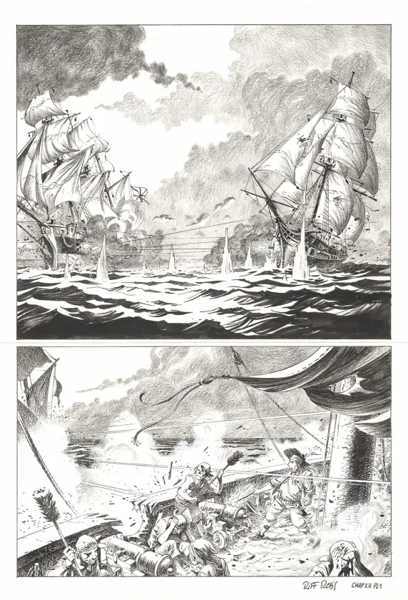 Planche noir et blanc, Kernok le pirate,  Riff Reb's