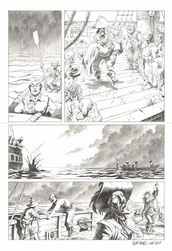 Planche noir et blanc, Kernok le pirate,  Riff Reb's