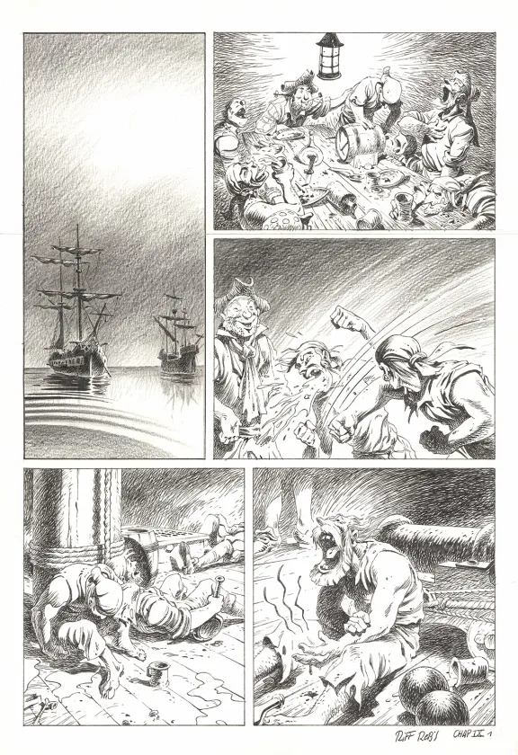 Black and white original page, Kernok le pirate,  Riff Reb's