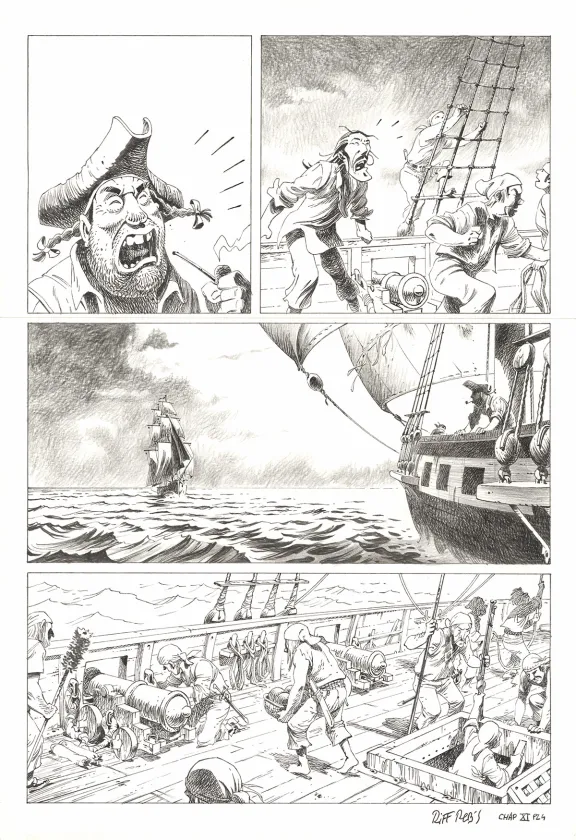 Planche noir et blanc, Kernok le pirate,  Riff Reb's