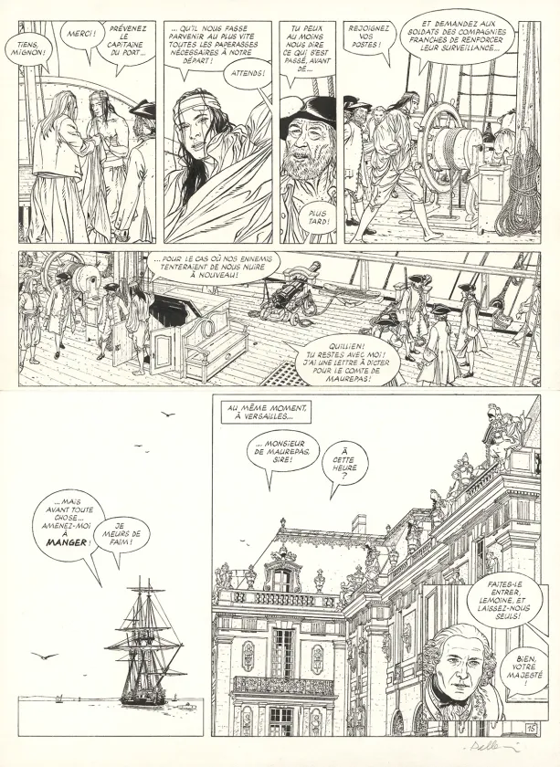 Planche noir et blanc, L'Épervier, Corsaire du Roy (T.8), Patrice Pellerin