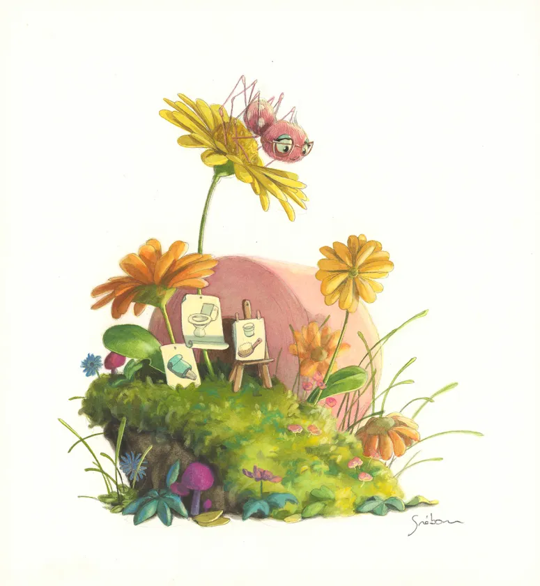 Colored illustration, À la découverte des humains, Quentin Gréban