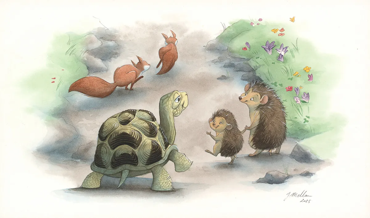 Illustration couleur, Les merveilleuses histoires de Grand Père dans la forêt, Julie Mellan