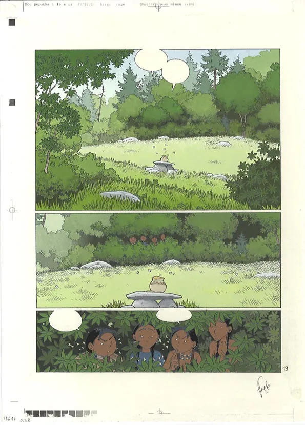Colored original page, Popotka le petit sioux, La leçon d'Iktomi (T.1), Fred Simon