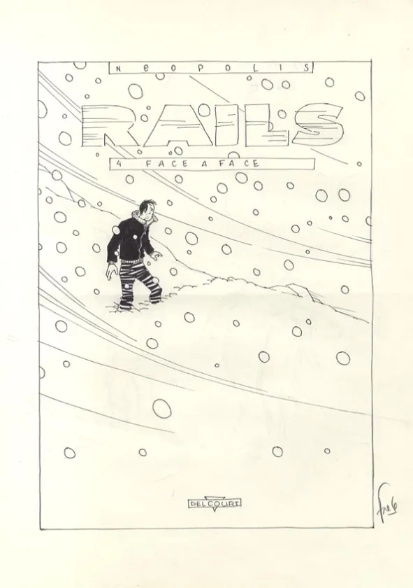 Black and white illustration, Rails, Face à face (T.4), Fred Simon