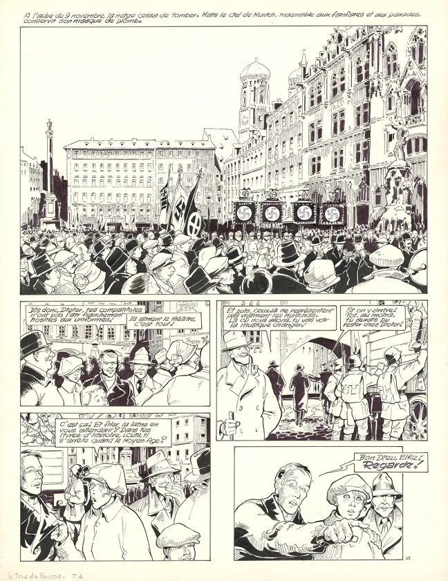 Black and white original page, Louis la Guigne, Le jour des faucons (T.4), Jean-Paul Dethorey