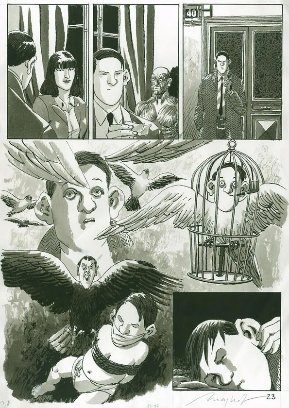 Black and white original page, Nestor Burma, Le soleil naît derrière le Louvre (T.7), Emmanuel Moynot