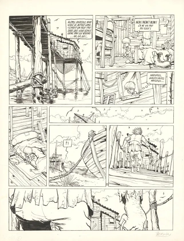 Black and white original page, Le Cadet des Soupetard, La boucholeuse (T.2), Olivier Berlion
