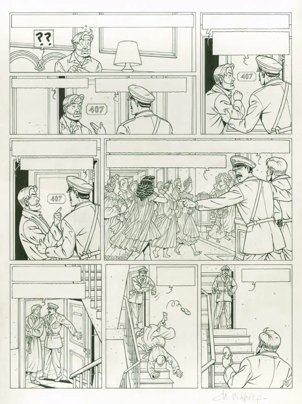 Planche noir et blanc, Blake et Mortimer, La Malédiction des trente deniers - Tome un (T.19), Chantal De Spiegeleer